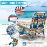 Suteck Beach Chair, Adjustable 5-Position Backpack Beach Chairs for Adults Kids, Foldable Lay Flat Chair with Cooler Bag, Cup Holder and Lumbar Pillow, Reclining Lay Down Chairs (1, Blue&Yellow)