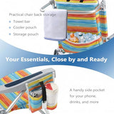 Compact Portable Beach Chairs for Adults 2 Pack, 5-Position Aluminum Lay Flat Backpack Beach Chair, Low Beach Chair with Cooler Pouch, Storage Pouch, Towel Bar, Cup Holder, Rainbow Stripe 2 Pack