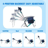 GREEN PARTY Backpack Beach Chairs 2 Pack Aluminum Folding Reclining Beach Chairs with 4 Positions Classic Lay Flat, Cooler Bag, Towel Bar and Armrest for Outdoor Camping Lawn, Support 255LBS