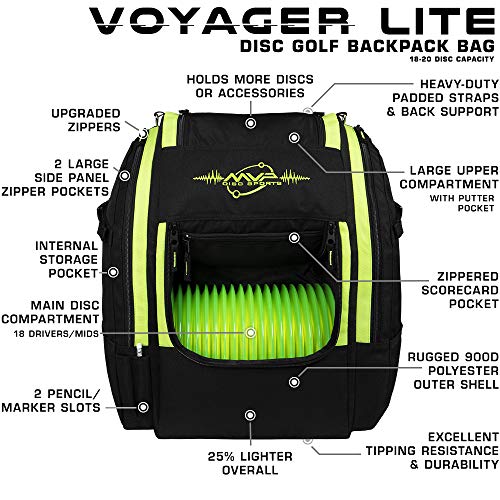 MVP Disc Sports Voyager Lite Backpack Disc Golf Bag (Lime)