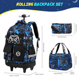 Scothen Rolling Backpack for Boys, Cool Luminous Gamer Roller School Backpacks for Boys with Lunch Bag and Pencil Pouch, Kids Backpack Bookbag with Wheels for Kindergarten Elementary Middle School