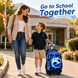 KLFVB Rolling Backpack for Boys and Mens, 3PCS Roller Bookbag with Lunch Bag for Kids, Wheeled School Bag for Children - Lightning Soccer