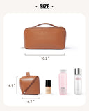 EACHY Travel Makeup Bag, Large Capacity Cosmetic Bags for Women, Waterproof Portable Open Flat Toiletry Bag Make up Bag with Divider and Handle, Gifts for Women (Brown, Large)