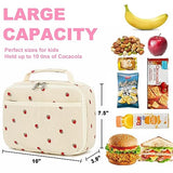 Bluboon Insulated Lunch Bag for Girls & Boys, Corduroy School Lunch Box with Cooler & Organizer Compartments, Leak-Proof Lunch Tote for School, Travel (Corduroy Strawberries Beige)