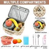 Bluboon Kids Girls Lunch Bag Insulated Lunch Box for school Corduroy Lunch Cooler Organizer School Kids Lunch Tote (Corduroy checkered brown)