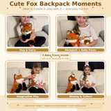 Tezituor 13 Inch Fox Plush Backpack, Stuffed Animal Backpack with 3 Baby Foxes, Cute Fox Plush Shoulder Bag with Adjustable Strap for Kids, Girls, Gifts