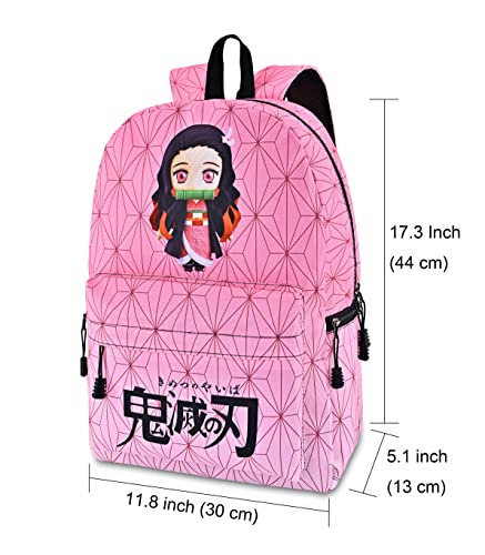 Roffatide Anime Demon Slayer Backpack Pink Geometric Gradient School Bag Laptop Backpack for Girls Ladies
