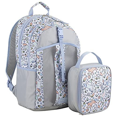 FUEL Lunch Backpack Set Teens Student Water Resistant Bookbag Bag Soft Reusable Insulated Cooler Lunch Box Thermal Travel Office Lunch Bag, Light Blue Magic Donuts