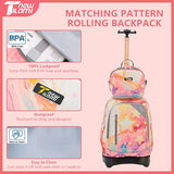NEW TILAMI 16 Inch Rolling Backpack with Lunch Bag for Kids Adjustable Handle Carry-on Suitcase Wheels for Girls Boys School Travel Camping, Starry Rainbow