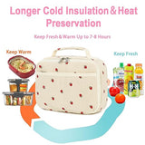 Bluboon Insulated Lunch Bag for Girls & Boys, Corduroy School Lunch Box with Cooler & Organizer Compartments, Leak-Proof Lunch Tote for School, Travel (Corduroy Strawberries Beige)