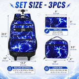 gxtvo Rolling Backpack for Men, Wheeled Bookbag with Lunch Box for Adults, Kids Water Resistant Roller School Bag for College Teens Boys Travel - Lightning Blue