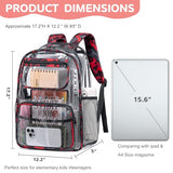 Bluboon Clear Backpack Heavy Duty Kids Boys Clear Bookbag See Through Backpacks with Pencil Case for College Work (Transparent Red)