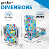 Kamglide 2 Pack Aluminum Backpack Beach Chairs for Adults, 5-Position Lay Flat Folding Camping Chairs with Cooler Bag, Cup & Phone Holder, Towel Bar, Lightweight Portable Outdoor Chairs,Tropical Print