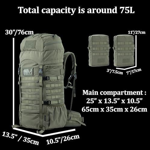 BACKFERRY 75L Tactical Backpack with Internal Frame, MOLLE, and Hydration System