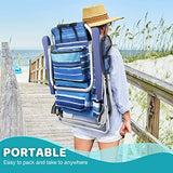 Backpack Beach Chairs for Adults, 300lbs Heavy Duty Folding Camping Chair with Large Pockets and Cup Holder, Adjustable High Beach Lounge Chairs with Towel Rack for Outdoor Travel, Blue (1 Pack)