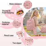 LEDAOU Kids Backpack for Girls Backpacks with Lunch Box, Lightweight Bookbag Set Elementary Middle School Back pack for 8-14 (Bow pink backpack)