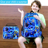 ZLYERT 3Pcs Gamer Backpack for Boy, 17" Lightning School Bookbag for Elementary Preschool Kindergarten, Kids School Thunder Backpacks with Lunch Box (Blue)