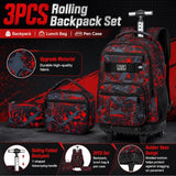 ZLYERT 3Pcs Rolling Backpack for Boys Men, Travel Wheeled Backpacks for Adults, Teens College Roller Bookbag with Wheels for Men(Red)