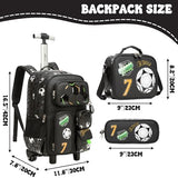 MYHSBYO Rolling Backpacks for Boys School Backpacks with Wheels for Elementary Preschool Students Kids Travel Luggage Suitase for Boys Blake Football