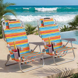 Compact Portable Beach Chairs for Adults 2 Pack, 5-Position Aluminum Lay Flat Backpack Beach Chair, Low Beach Chair with Cooler Pouch, Storage Pouch, Towel Bar, Cup Holder, Rainbow Stripe 2 Pack