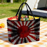 Japanese Chariot Flag Mesh Beach Bag, Red Navy Flag Abstract Large Tote Bag for Swim Pool Beach Travel