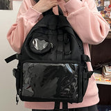MOVOYEE Backpack for Men Travel Women Work Hiking Casual Daypack Backpacks Teens Girls Boys Kids BookBag,Anti Theft Carry On Clear Backpack,Cute Ita Bag with Pin Display Adjustable Strap Black