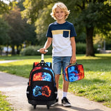 DIGOBAY Rolling Backpack for Boys, 3PCS Luminous Gamer Roller Backpack Set