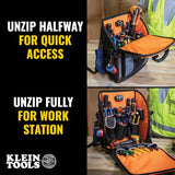 Klein Tools 62482 Tool Backpack, Tool-Station Pro Heavy-Duty Organizer with 27 Pockets, Large Interior, Molded Bottom, Electrician Tool Bag