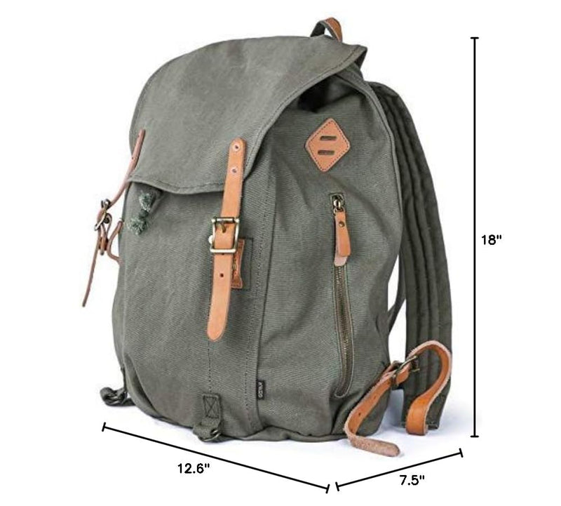 Gootium Canvas Backpack - Vintage Military Rucksack Travel Dayack, Green