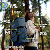 Ninja Backpack Cooler | FrostVault Go 24 Can Soft Cooler | Leakproof Zipper with Built in Can Opener, 2 Ice Packs & Dry Storage Drawer | for Hiking, Camping & More | Halocline Green | FF124TL