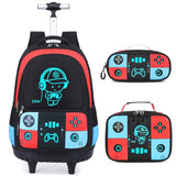 Bevalsa Rolling Backpack for Boys,Cool Luminous Gamer Roller School Backpacks with Lunch Box & Pencil Case,Kids Wheeled Schoolbag Bookbag with Wheels for Kindergarten Elementary School Travel