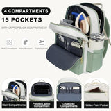 VANKEAN Laptop Backpack for Women with Pouch Pocket for Large Capacity Tumbler, 15.6 Inch Laptop Computer Bag Travel Backpack Purse,Waterproof Work Business Teacher Bags, Beige-Light Green