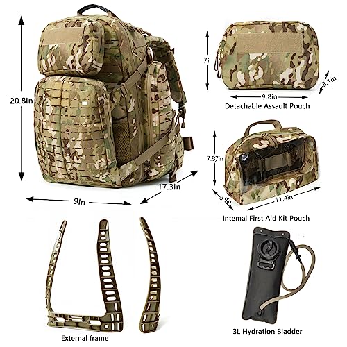 MT Military 3Day Rucksack with External Frame MOLLE Army Medium Ruck, Assault Backpack