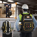 Marscamd Tool Backpack with Hard Bottom and a Tool Pouch, Heavy Duty Tool Bag with Multiple Pockets and Laptop Sleeve, Black