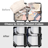 Prezon Compression Packing Cubes for Travel, Lightweight Vacation Travel Essentials, Travel Accessories for Suitcase Organizer Bags Set, Durable Luggage Organizer, 6 set, Half Mesh, Black