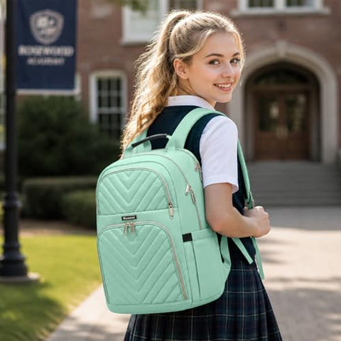 Kuosdaz Backpack for Men Women, School Backpack for Boys Girls, 15.6 Inch Quilted Laptop Backpack, Large High School Bookbags for Teens, Teal