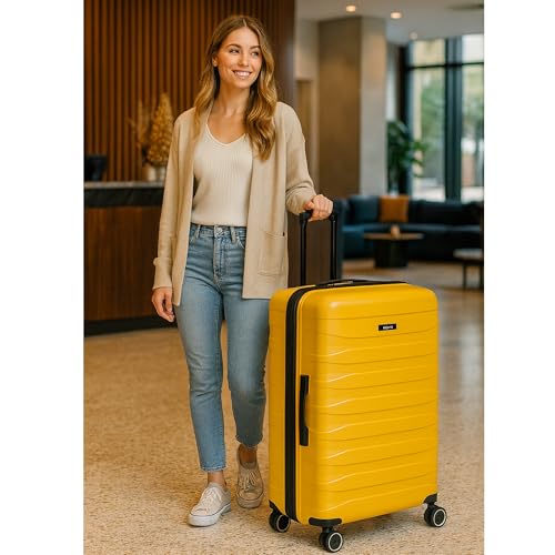 World Traveler Dejuno Motley 28-Inch Lightweight Hardside Expandable Spinner Luggage - Yellow