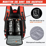 MARITTON Ski Boot Bag - Ski Boots and Snowboard Boots Travel Backpack for Ski Helmet, Goggles, Gloves, Skis, Snowboard & Accessories. (red)