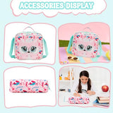 Meetbelify Rolling Backpack for Girls 3D Carton Backpack with Wheels for Elementary Student Kids Plush School Bag with Lunch Box Pencil Case for Girls Ages 6-8 Years Old Pink