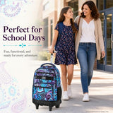 gxtvo Rolling Backpack for Women, Adults Wheeled Bookbag with Lunch Box for Girls, Water Resistant Roller School Bag for College Teens Kids Travel - Purple Flower