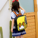 Lifelix Kids Kawaii Backpack for Boys Girls Cute Toddler 2D Cartoon Comic Paper Jump Bookbag Fun Weird School Schoolbag (Yellow, Small)