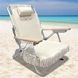 EasyGo Product Tassel Backpack Beach Chair 5 Positions and Cup Holder Pouch on Side-Padded Pillow-Storage Bag on Back – Lightweight Rustproof Aluminum – Black Frame, 2 Pack TAN