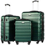Coolife Luggage 3 Piece Set, Lightweight Durable Hardshell Suitcase set with 360° Spinner Wheels, TSA-approved Lock, Checked Family Travel Luggage sets, 20/24/28 Inch, Dark Green