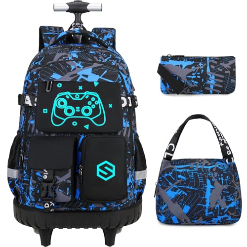 Scothen Rolling Backpack for Boys, Cool Luminous Gamer Roller School Backpacks for Boys with Lunch Bag and Pencil Pouch, Kids Backpack | Backpacks4Less