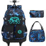 Scothen Rolling Backpack for Boys, Cool Luminous Gamer Roller School Backpacks for Boys with Lunch Bag and Pencil Pouch, Kids Backpack Bookbag with Wheels for Kindergarten Elementary Middle School