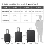 Gecheer ABS Hardshell Luggage Set 3-Piece Spinner Suitcases with TSA Lock – 20 Inch, 24 Inch, 28 Inch Carry-On and Checked Luggage in Black