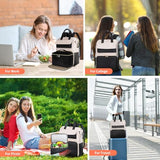 BERTASCHE Lunch Backpack for Women, 15.6 Inch Laptop Backpack with Insulated Cooler Lunch box, Work Backpack for Teacher Nurse Travel College Picnic, Black-Beige