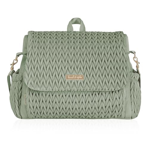 Hannah & Sophia Belle Convertible Baby Diaper Backpack & Bag in Sage Green, Large Size, Dual Sided Water Resistant Changing Mat Included, Detachable Shoulder Straps, Easy To Use