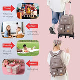 NIWEIYA Kids Rolling Backpack for Girls Boys, Elementary & Middle School Bags with Wheels, Boys Roller Backpack Kids Bookbag with 2 Wheels, Khaki