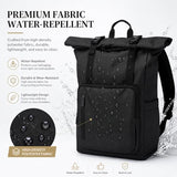 Fyvola Roll Top Laptop Backpacks for Men & Women, Anti-Theft Travel Backpack Fits 15.6-17.3 Inch Laptop, Water-Resistant Durable Computer Bag for Work, College & Daily Commute (Black)